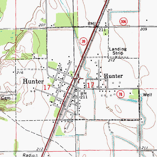 Topographic Map of Hunter Volunteer Fire Station, AR