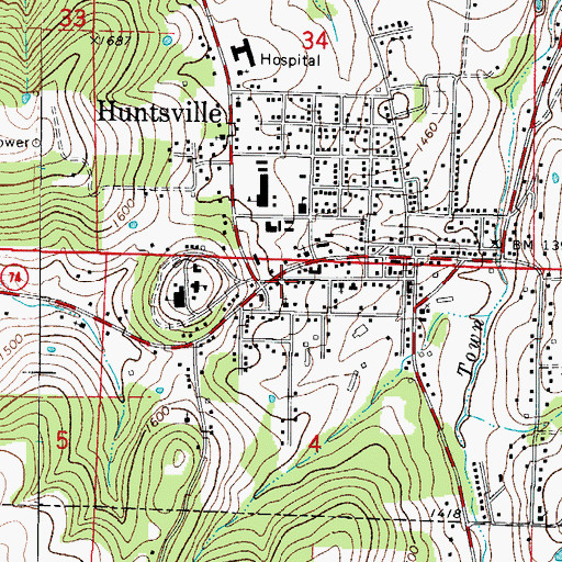 Topographic Map of Huntsville Fire Department, AR