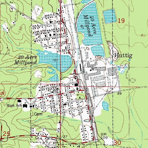Topographic Map of Huttig Volunteer Fire Department, AR