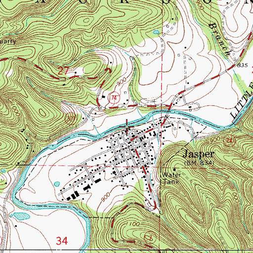 Topographic Map of Jasper Fire Station, AR