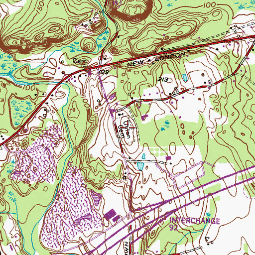 Topographic Map of Union Cemetery, CT