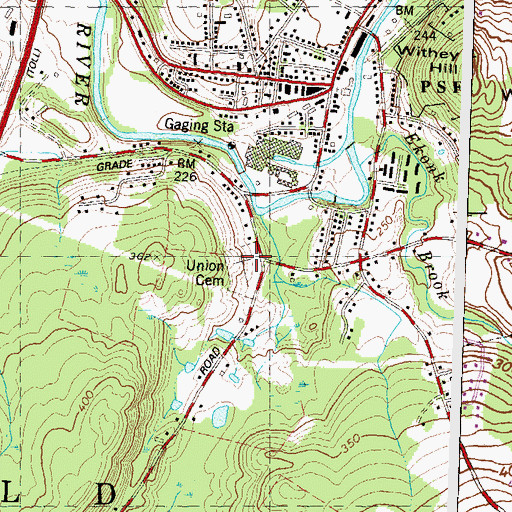 Topographic Map of Union Cemetery, CT