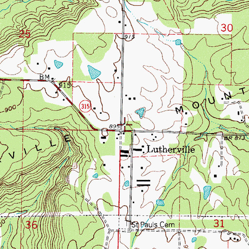 Topographic Map of Johnson County Rural Fire Department Station 7 Lutherville, AR