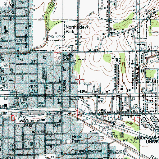 Topographic Map of Jonesboro Fire Department Station 6, AR