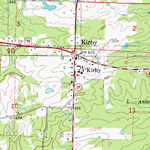 Topographic Map of Kirby Volunteer Fire Station, AR