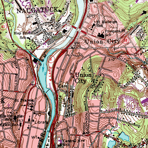 Topographic Map of Union City, CT