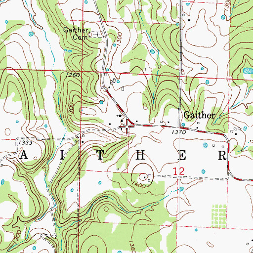 Topographic Map of Krooked Kreek Fire Station Gaither, AR