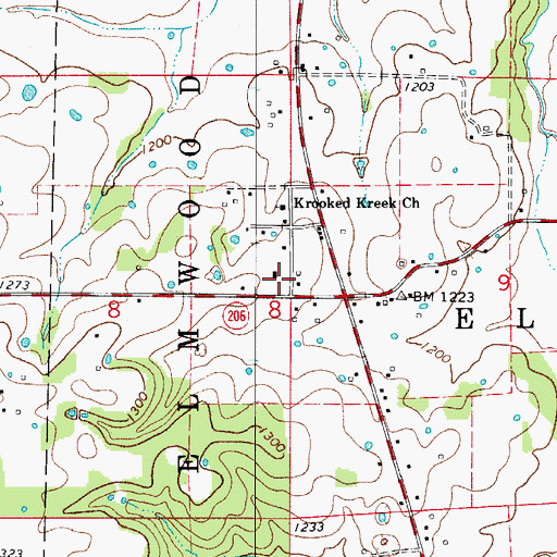 Topographic Map of Krooked Kreek Volunteer Fire Department, AR
