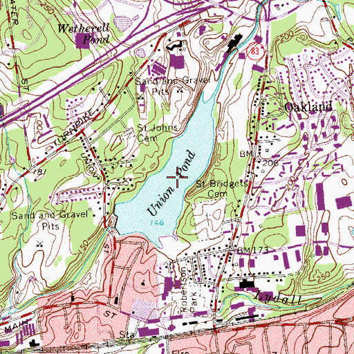 Topographic Map of Union Pond, CT
