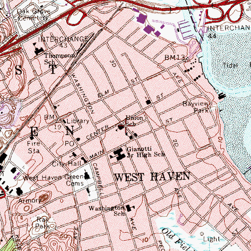 Topographic Map of Union School, CT