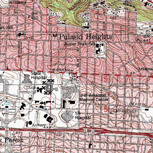 Topographic Map of Little Rock Fire Station 7, AR