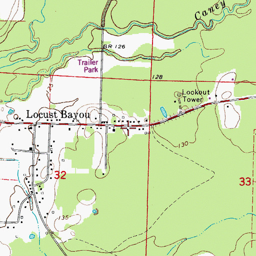 Topographic Map of Locust Bayou Fire Department, AR