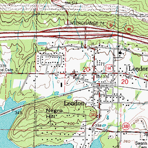 Topographic Map of London Rural Fire Station, AR