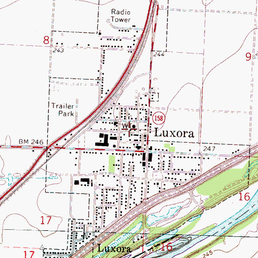 Topographic Map of Luxora Volunteer Fire Department, AR