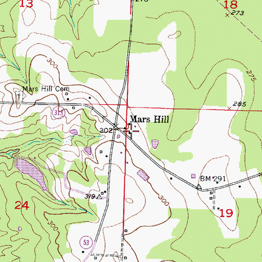Topographic Map of Mars Hill Volunteer Fire Department, AR