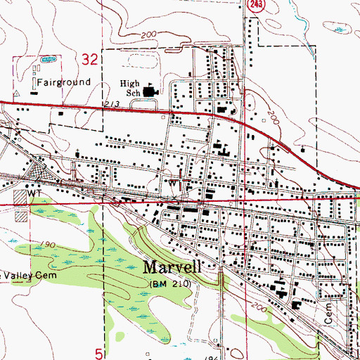 Topographic Map of Marvell Fire Department, AR