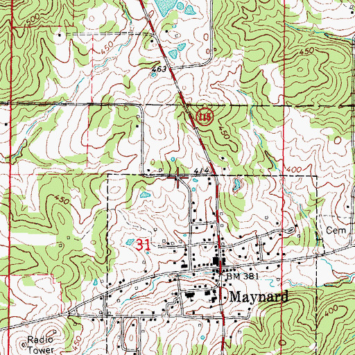 Topographic Map of Maynard Volunteer Fire Department, AR