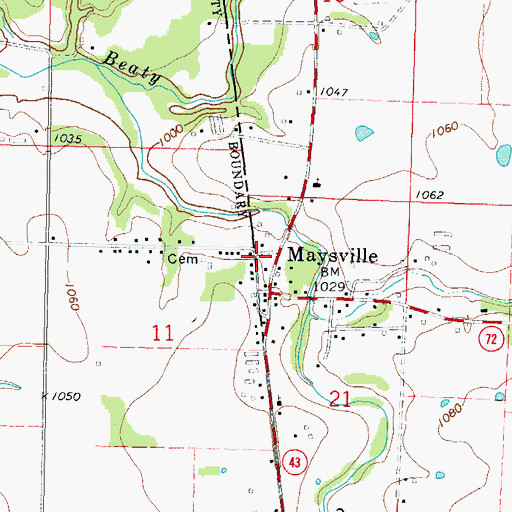 Topographic Map of Maysville Fire Station, AR