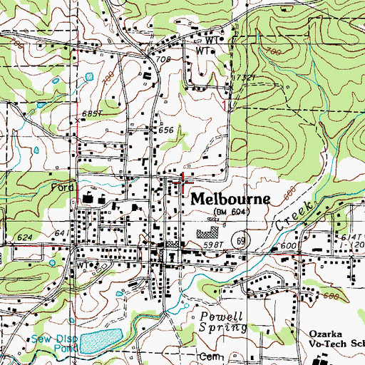 Topographic Map of Melbourne Volunteer Fire Department, AR