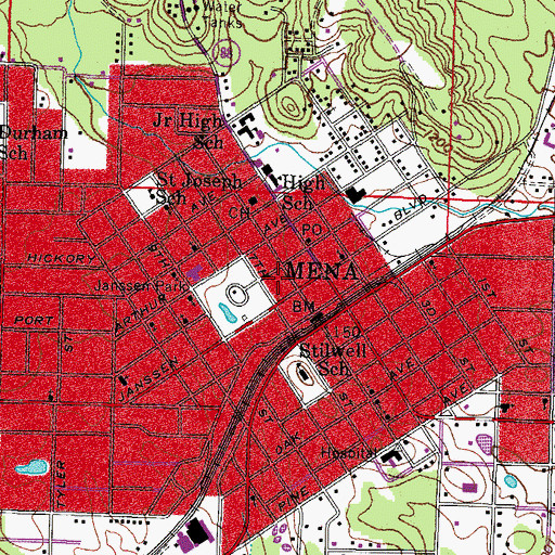 Topographic Map of Mena Fire Department Station 1, AR