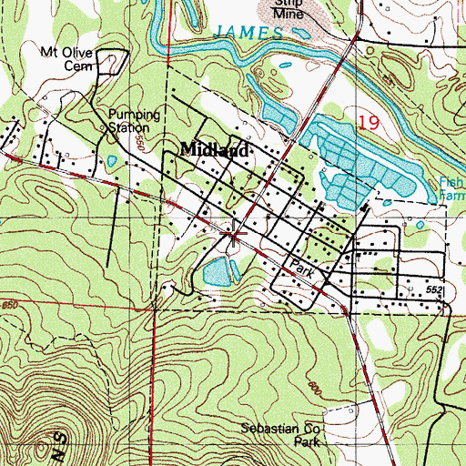 Topographic Map of Midland Fire Station, AR