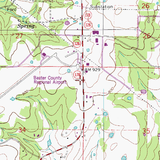 Topographic Map of Midway Fire Protection District Fire Department, AR
