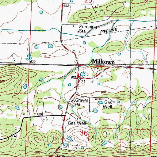 Topographic Map of Milltown Washburn Fire Station, AR