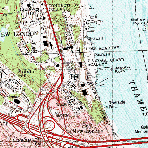 Topographic Map of United States Coast Guard Academy, CT