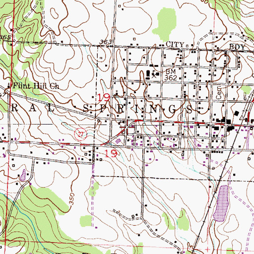 Topographic Map of Mineral Springs Volunteer Fire Station, AR
