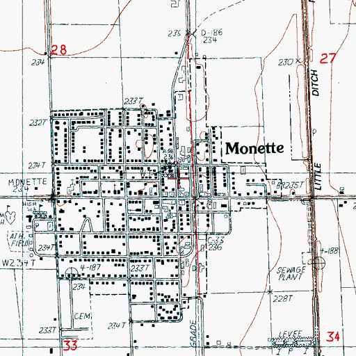 Topographic Map of Monette Volunteer Fire Department, AR