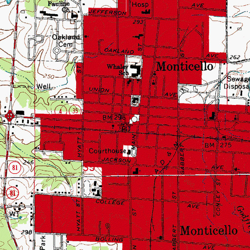 Topographic Map of Monticello Fire Department Station 1, AR