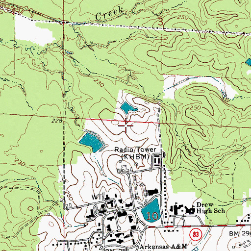 Topographic Map of Monticello Fire Department Station 2, AR