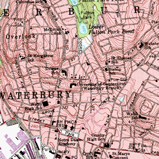 Topographic Map of University of Connecticut at Waterbury, CT