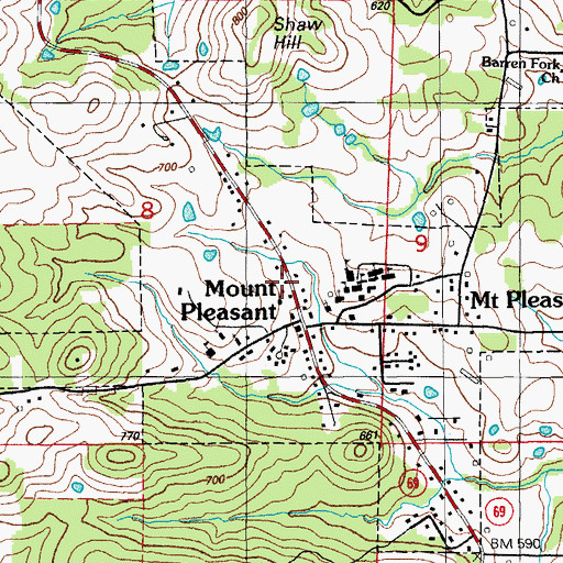 Topographic Map of Mount Pleasant Fire Department, AR