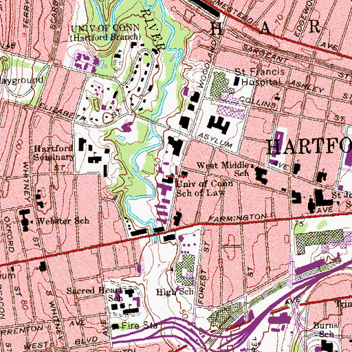 Topographic Map of University of Conn School of Law, CT