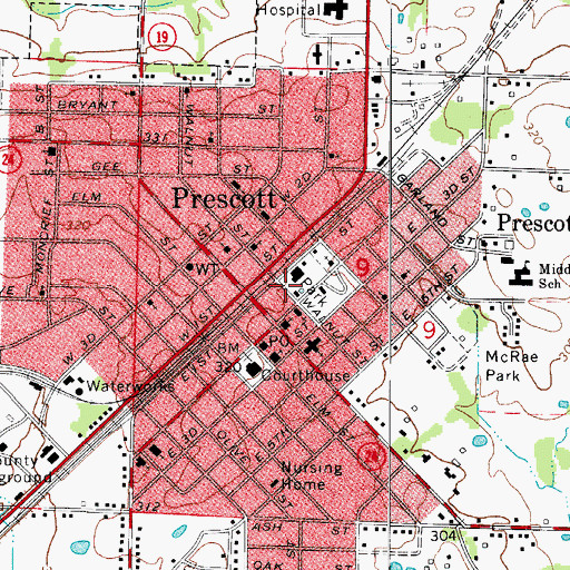Topographic Map of Nevada County Rescue and Fire, AR