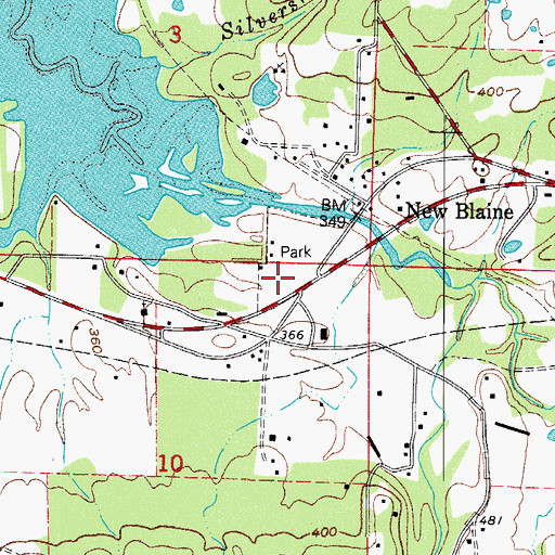 Topographic Map of New Blaine Rural Fire Department Station 1, AR