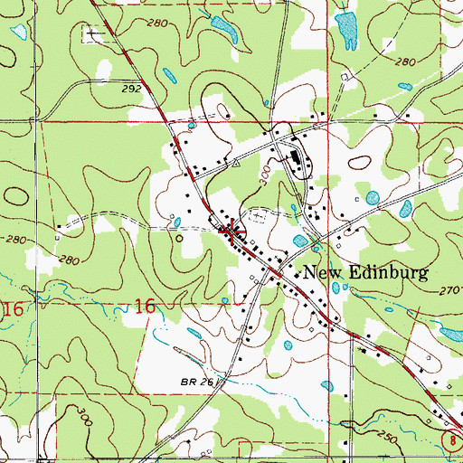 Topographic Map of New Edinburg Volunteer Fire Station, AR