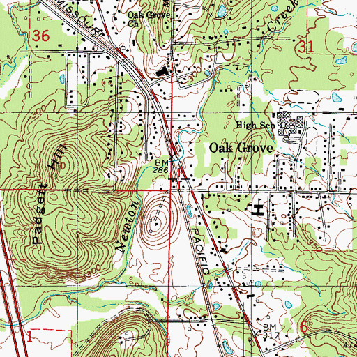 Topographic Map of Oak Grove Fire District 25 Main Station 1, AR