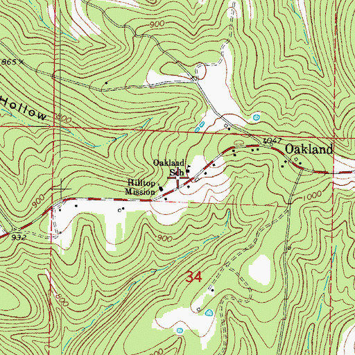Topographic Map of Oakland - Promise Land Volunteer Fire Department Station 1, AR