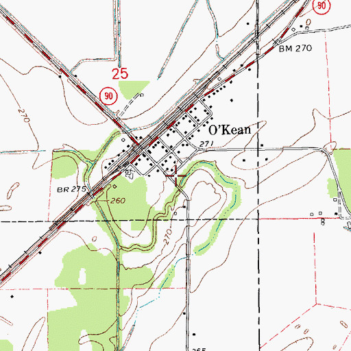 Topographic Map of O'Kean Volunteer Fire Station, AR