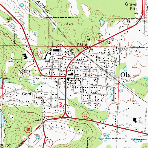 Topographic Map of Ola Fire Department, AR