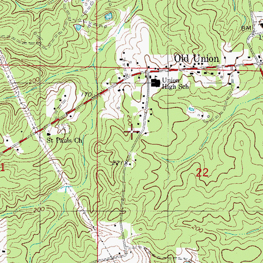 Topographic Map of Old Union Volunteer Fire Department, AR