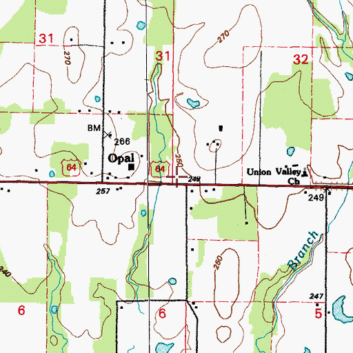 Topographic Map of Opal Fire Department, AR