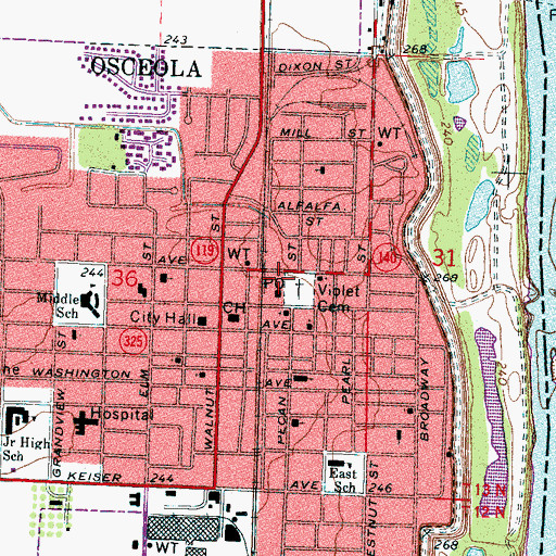 Topographic Map of Osceola Fire Department Station 1 Headquarters, AR
