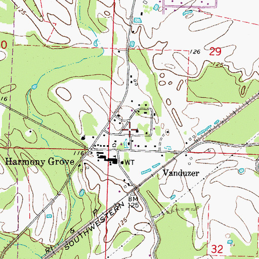 Topographic Map of Ouachita County Volunteer Fire Department Fire District 1 Harmony Grove Station 1, AR