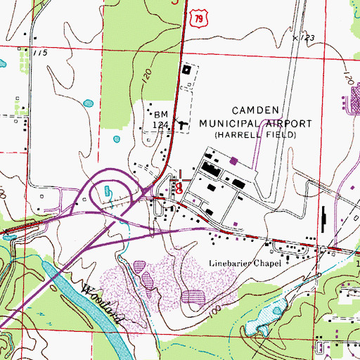 Topographic Map of Ouachita County Volunteer Fire Department Fire District 1 Harrell Field Station 4, AR