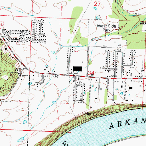 Topographic Map of Ozark Volunteer Fire Department Station 2, AR
