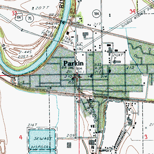 Topographic Map of Parkin Volunteer Fire Department, AR