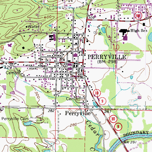 Topographic Map of Perryville Volunteer Fire Department, AR